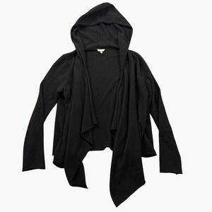Joie Cashmere Hooded Cardigan Womens Large Black Open Front Draped 246-7562